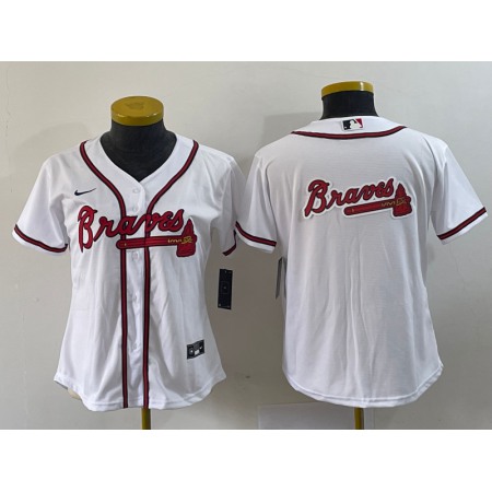 Women's Atlanta Braves White Team Big Logo Stitched Jersey(Run Small)