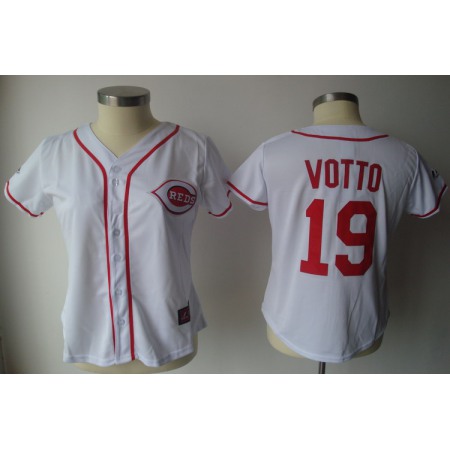 Reds #19 Joey Votto White Women's Fashion Stitched MLB Jersey