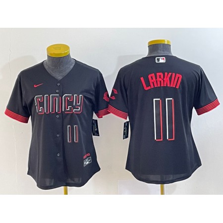 Women's Cincinnati Reds #11 Barry Larkin Black 2023 City Connect With Patch Stitched Baseball Jersey(Run Small)