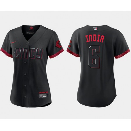 Women's Cincinnati Reds #6 Jonathan india Black 2023 City Connect Stitched Baseball Jersey(Run Small)