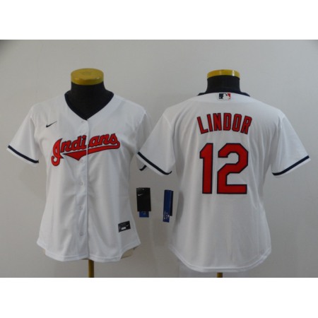 Women's Cleveland indians #12 Francisco Lindor White Stitched MLB Jersey(Run Small)
