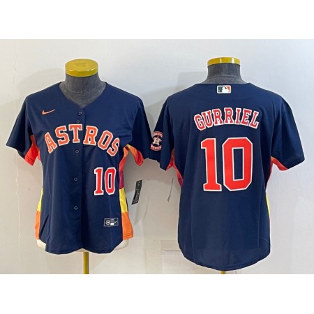 Women's Houston Astros #10 Yuli Gurriel Navy With Patch Cool Base Stitched Baseball Jersey(Run Small)