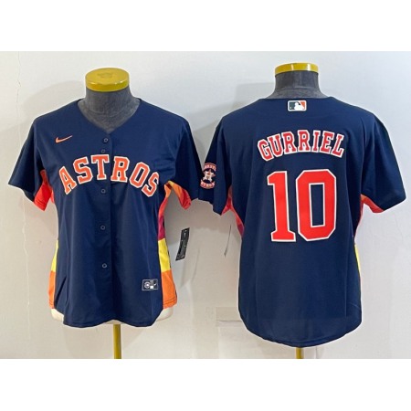 Women's Houston Astros #10 Yuli Gurriel Navy With Patch Cool Base Stitched Baseball Jersey(Run Small)