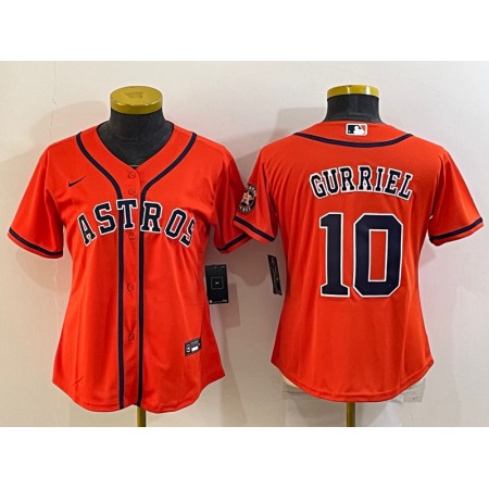 Women's Houston Astros #10 Yuli Gurriel Orange With Patch Cool Base Stitched Baseball Jersey(Run Small)