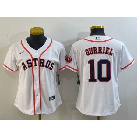 Women's Houston Astros #10 Yuli Gurriel White With Patch Cool Base Stitched Baseball Jersey(Run Small)