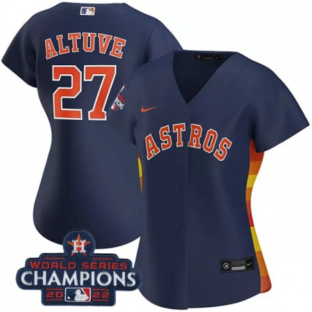 Women's Houston Astros #27 Jose Altuve Navy 2022 World Series Champions Cool Base Stitched Baseball Jersey(Run Small)