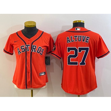 Women's Houston Astros #27 Jose Altuve Orange With Patch Cool Base Stitched Baseball Jersey(Run Small)