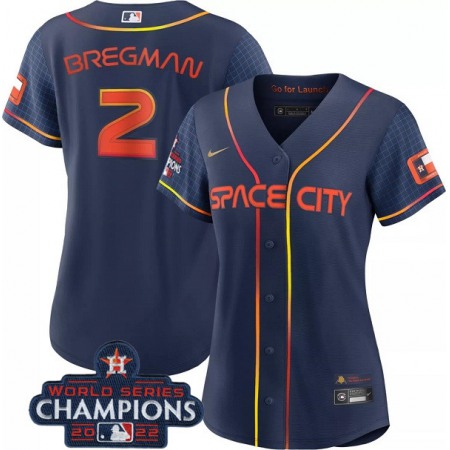 Women's Houston Astros #2 Alex Bregman Navy 2022 World Series Champions City Connect Stitched Baseball Jersey(Run Small)