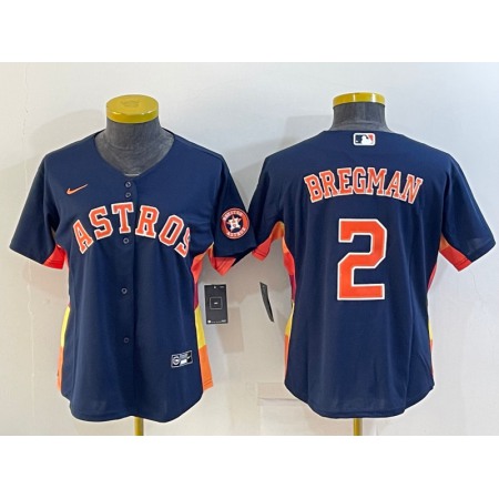 Women's Houston Astros #2 Alex Bregman Navy With Patch Cool Base Stitched Baseball Jersey(Run Small)