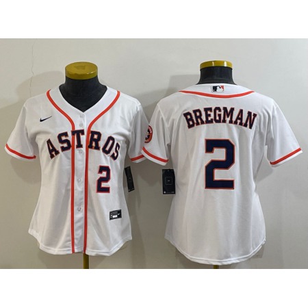 Women's Houston Astros #2 Alex Bregman White With Patch Cool Base Stitched Baseball Jersey(Run Small)