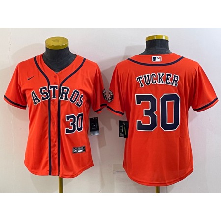 Women's Houston Astros #30 Kyle Tucker Orange With Patch Cool Base Stitched Baseball Jersey(Run Small)