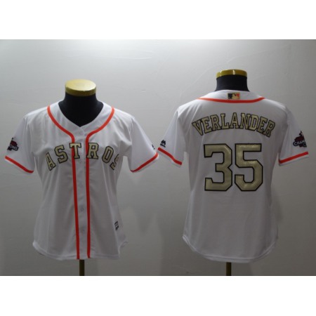 Women's Houston Astros #35 Justin Verlander Majestic White 2018 Gold Program Cool Base Player Stitched MLB Jersey