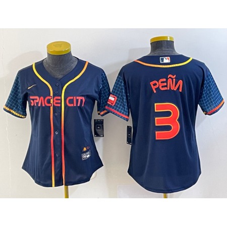 Women's Houston Astros #3 Jeremy Pena Navy 2022 World Series Champions City Connect Stitched Baseball Jersey(Run Small)