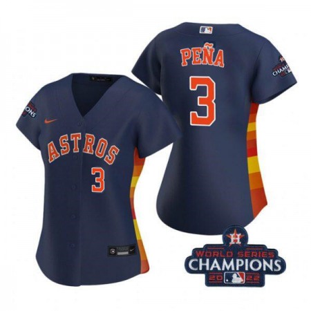 Women's Houston Astros #3 Jeremy Pena Navy 2022 World Series Champions With No. in Front Stitched Baseball Jersey(Run Small)