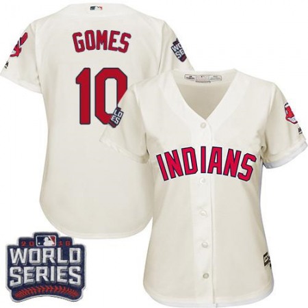 indians #10 Yan Gomes Cream 2016 World Series Bound Women's Alternate Stitched MLB Jersey