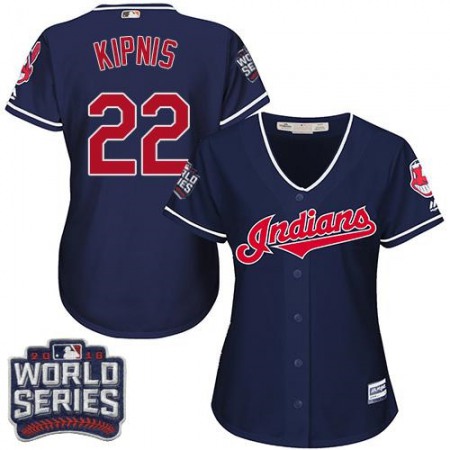 indians #22 Jason Kipnis Navy Blue 2016 World Series Bound Women's Alternate Stitched MLB Jersey