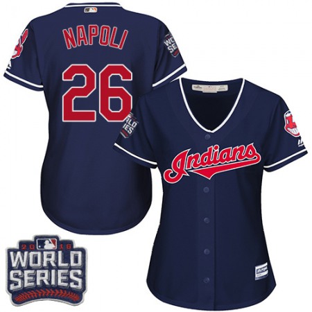 indians #26 Mike Napoli Navy Blue 2016 World Series Bound Women's Alternate Stitched MLB Jersey