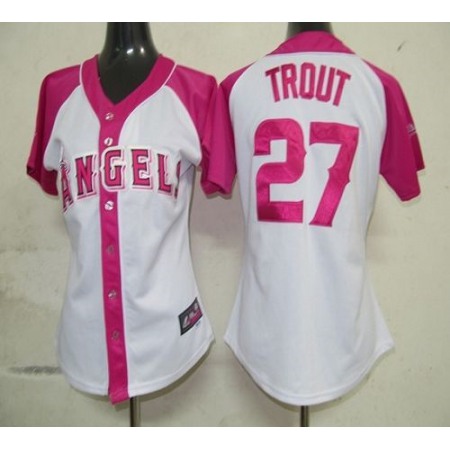 Angels #27 Mike Trout White/Pink Women's Splash Fashion Stitched MLB Jersey