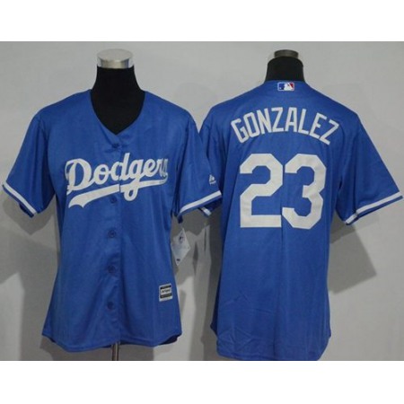 Dodgers #23 Adrian Gonzalez Blue Alternate Women's Stitched MLB Jersey