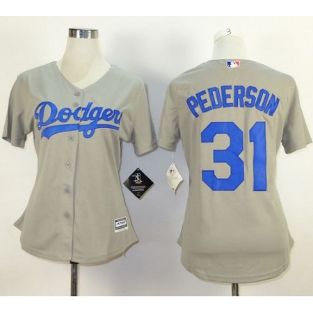 Dodgers #31 Joc Pederson Grey Alternate Road Women's Stitched MLB Jersey