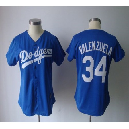 Dodgers #34 Fernando Valenzuela Blue Women's Fashion Stitched MLB Jersey