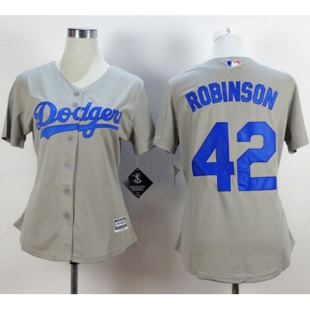Dodgers #42 Jackie Robinson Grey Alternate Road Women's Stitched MLB Jersey