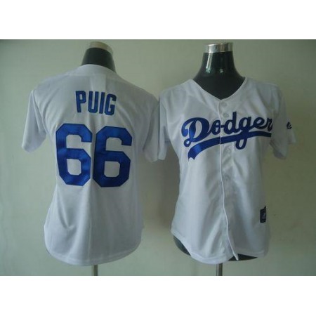 Dodgers #66 Yasiel Puig White Women's Fashion Stitched MLB Jersey