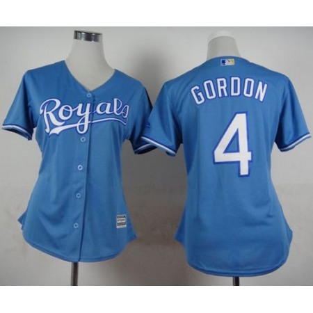 Royals #4 Alex Gordon Light Blue Alternate 1 Women's Stitched MLB Jersey