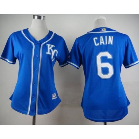 Royals #6 Lorenzo Cain Blue Alternate 2 Women's Stitched MLB Jersey