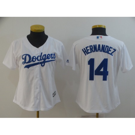 Women's Los Angeles Dodgers #14 Kike Hernandez White Cool Base Stitched MLB Jersey(Run Small)