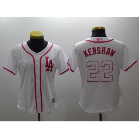 Women's Los Angeles Dodgers #22 Clayton Kershaw White Pink Cool Base Stitched MLB Jersey