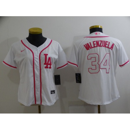 Women's Los Angeles Dodgers #34 Toro Valenzuela Pink White Stitched Baseball Jersey(Run Small)