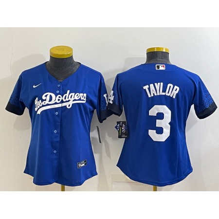 Women's Los Angeles Dodgers #3 Chris Taylor Royal City Connect Stitched Baseball Jersey(Run Small)