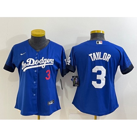 Women's Los Angeles Dodgers #3 Chris Taylor Royal City Connect Stitched Baseball Jersey(Run Small)