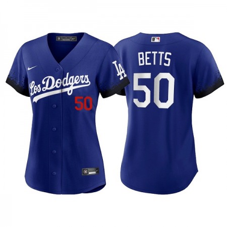 Women's Los Angeles Dodgers #50 Mookie Betts 2021 Royal City Connect Cool Base Stitched Baseball Jersey(Run Small)