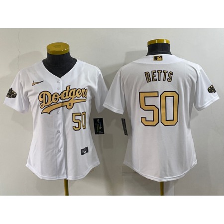 Women's Los Angeles Dodgers #50 Mookie Betts 2022 All-Star White Stitched Baseball Jersey(Run Small)