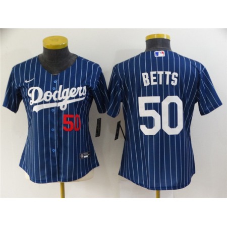 Women's Los Angeles Dodgers #50 Mookie Betts Blue Stitched Baseball Jersey(Run Small)