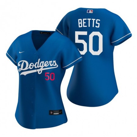 Women's Los Angeles Dodgers #50 Mookie Betts Blue Stitched MLB Jersey(Run Small)