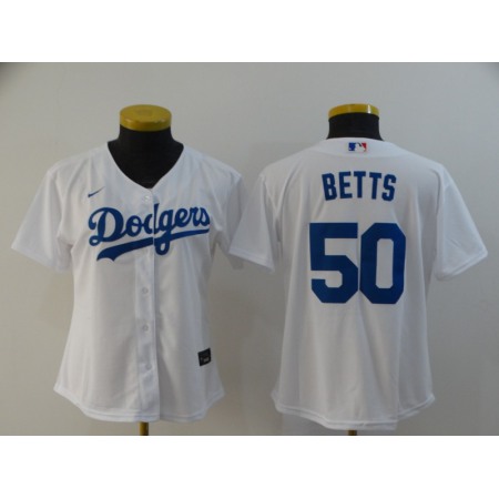 Women's Los Angeles Dodgers #50 Mookie Betts White Cool Base Stitched MLB Jersey(Run Small)
