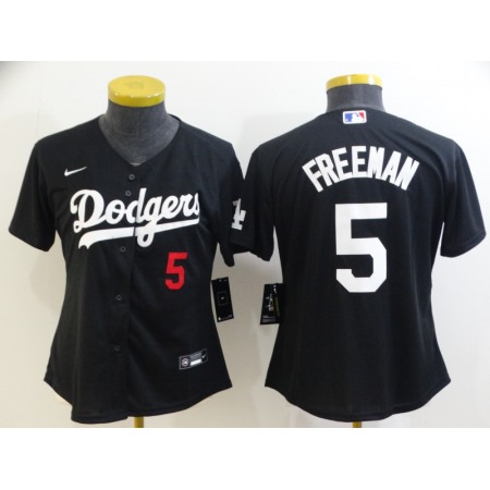 Women's Los Angeles Dodgers #5 Freddie Freeman Black Cool Base Stitched Baseball Jersey(Run Small)