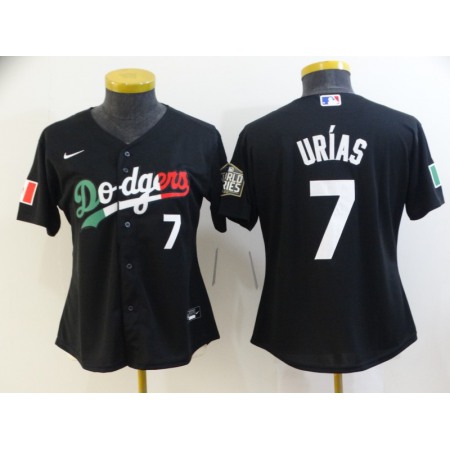 Women's Los Angeles Dodgers #7 Julio Urias Black Cool Base Stitched Jersey(Run Small)