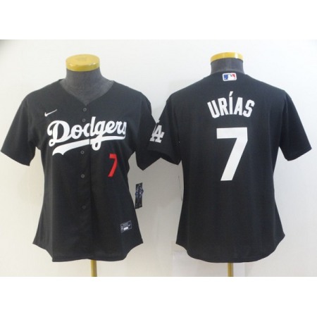 Women's Los Angeles Dodgers #7 Julio Urias Black Cool Base Stitched Jersey(Run Small)