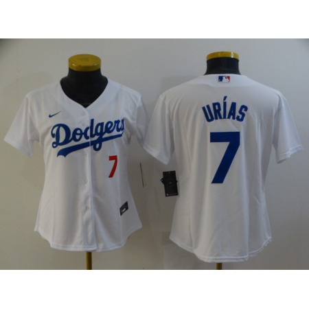 Women's Los Angeles Dodgers #7 Julio Urias White Cool Base Stitched Baseball Jersey(Run Small)