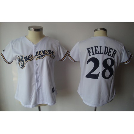 Brewers #28 Prince Fielder White Women's Fashion Stitched MLB Jersey