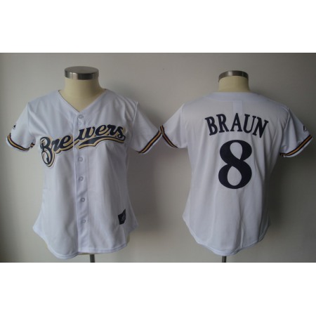 Brewers #8 Ryan Braun White Women's Fashion Stitched MLB Jersey