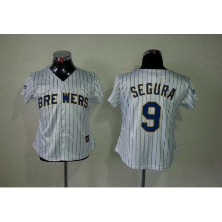 Brewers #9 Jean Segura White(Blue Strip) Women's Fashion Stitched MLB Jersey