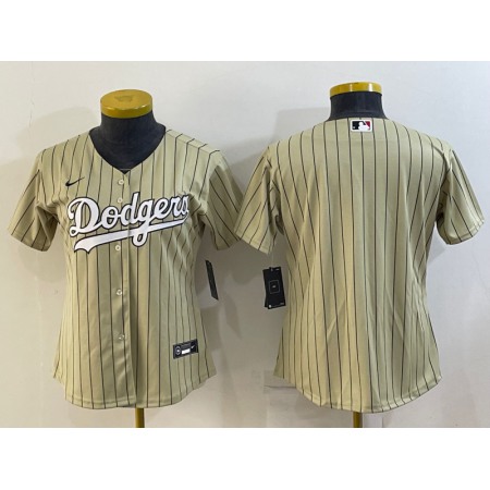 Women's Los Angeles Dodgers Blank Cream Stitched Jersey(Run Small)
