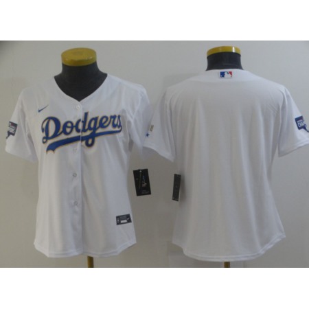 Women's Los Angeles Dodgers Blank White Gold Championship Cool Base Stitched Jersey(Run Small)
