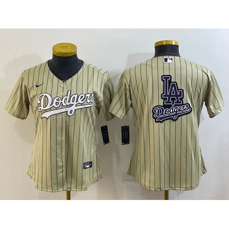 Women's Los Angeles Dodgers Cream Team Big Logo Stitched Jersey(Run Small)