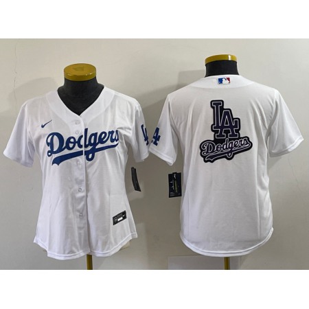 Women's Los Angeles Dodgers White Team Big Logo Stitched Jersey(Run Small)